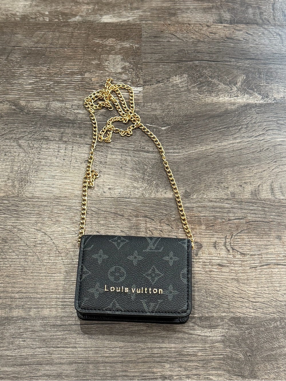 Black Monogram Card Case with Gold Chain - Picture 2 of 5